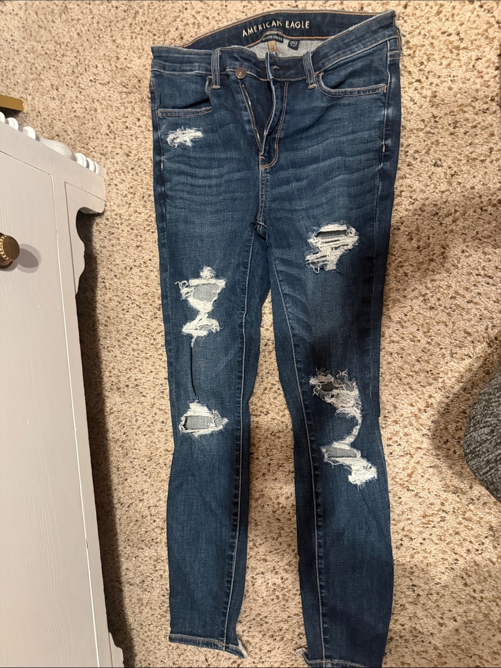 American Eagle Outfitters Dark Blue Distressed Skinny Jeans